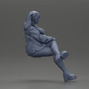 Stylish Woman in Blue Jacket Relaxing with Confident Poise - Only-Games