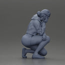 Performer crouching thoughtfully in yellow jacket green shorts white sneakers - Only-Games