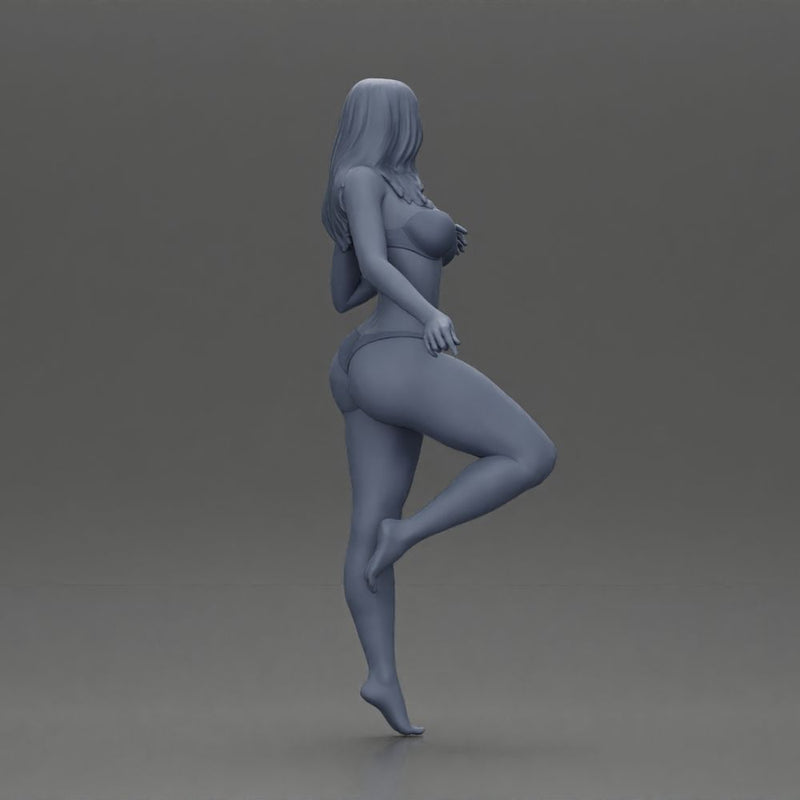 Stylized female figure posed dynamically in minimal attire - Only-Games