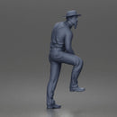 Confident Man Strutting In Long Sleeve Shirt Necktie Trousers Suspenders And Fedora