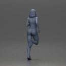 Woman with short hair wearing white top and yellow shorts running - Only-Games