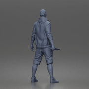 gangster stands holding knife wearing hoodie shorts sneakers chain headband - Only-Games