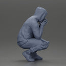 Gangster crouching low in green hoodie holding bat planning move - Only-Games