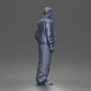 Standing In Leather Jacket Button Shirt Loose Trousers And Shoes