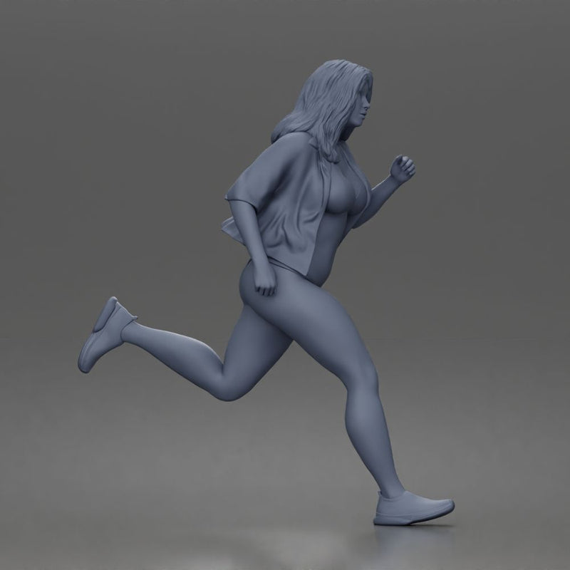 Running woman wearing bikini top and open shirt with sneakers sprinting - Only-Games