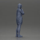 Hooded Woman Standing Thoughtfully with Hand on Chin and Arm Crossed - Only-Games