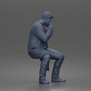 Seated Detective In Long Coat Holding Weapon In Contemplative Pose