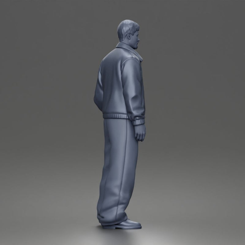 Standing In Leather Jacket Button Shirt Loose Trousers And Shoes
