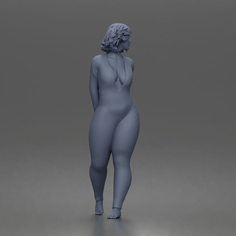 Woman walks away glancing back wearing romper pajama - Only-Games
