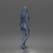 Standing Woman In Collared Shirt Mini Skirt Knee High Boots - Only-Games