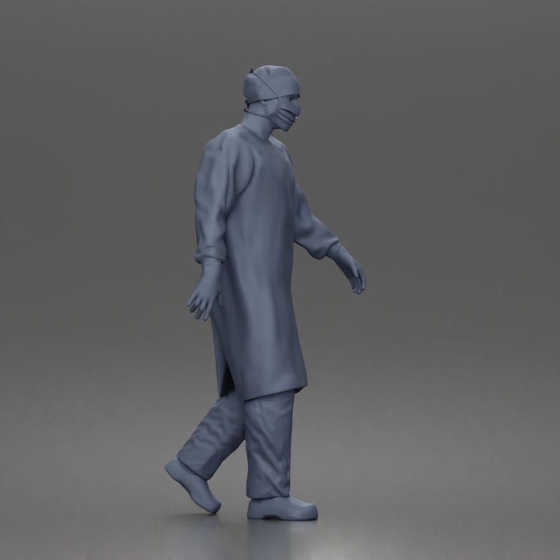 Surgeon walks down corridor wearing surgical gown face mask protective gloves - Only-Games