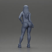 woman in red bodysuit striking a fashionable pose with sneakers - Only-Games