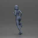 Woman with short hair wearing white top and yellow shorts running - Only-Games