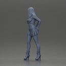 Long black haired woman in pink top and white skirt with one hand on her hip - Only-Games