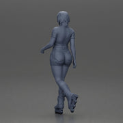 Woman in green outfit gliding smoothly on olive roller skates - Only-Games