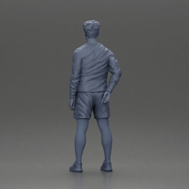 Casual man in purple shirt, shorts, and white tights standing confidently - Only-Games