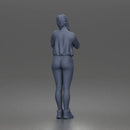 Shy casual woman standing pose in t shirt leggings sneakers - Only-Games