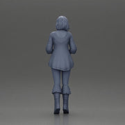 Confident woman in purple top and boots with white leggings - Only-Games