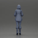 Confident woman in purple top and boots with white leggings - Only-Games