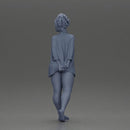 Chic woman in a red shirt and white bikini confidently walking - Only-Games