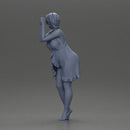 Barefoot woman in red nighty dress strikes a graceful elegant pose - Only-Games