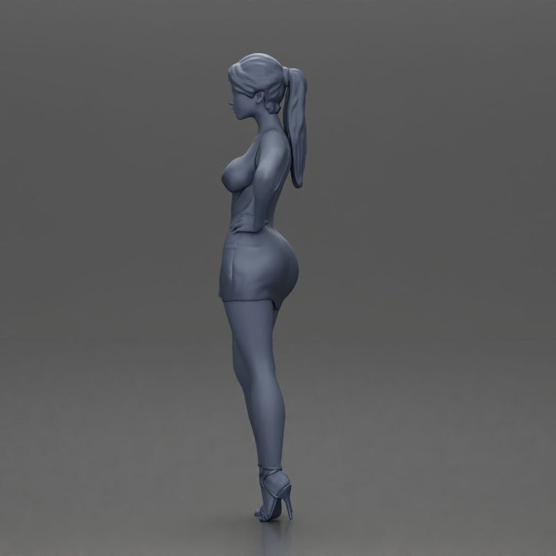 Woman in silver mini dress posing with hand on hip - Only-Games