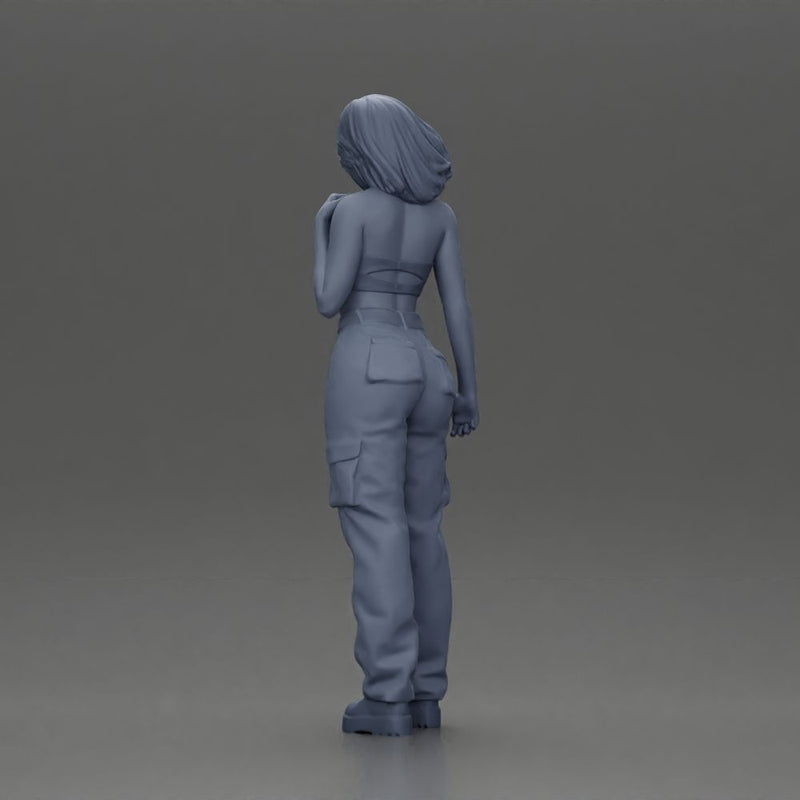 Urban dancer showcasing attitude in red tube top cargo pants pose - Only-Games