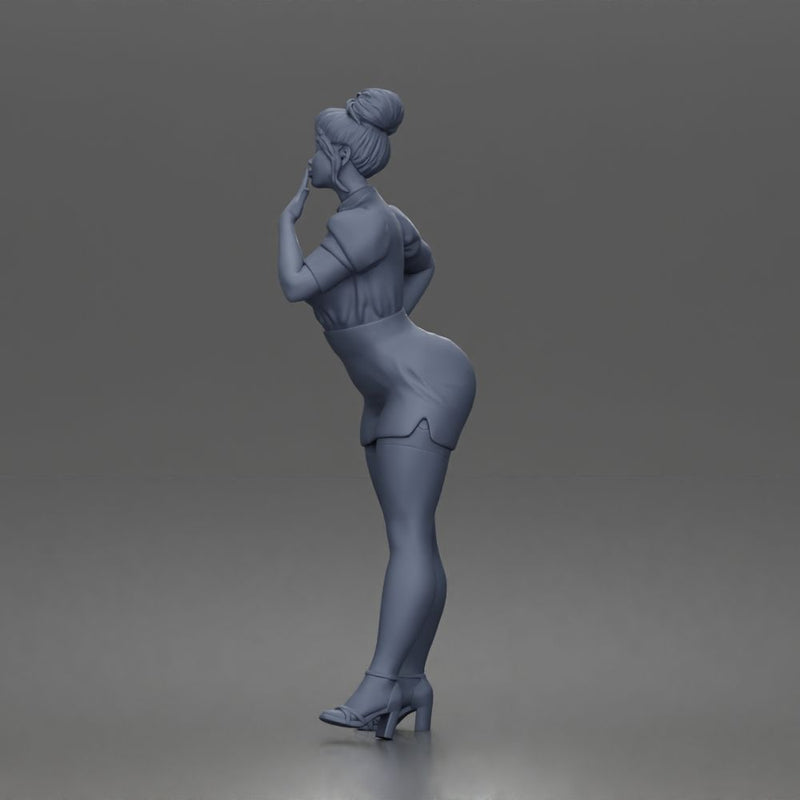 Secretary blows kiss wearing buttoned blouse pencil skirt stockings heels - Only-Games