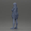 Hooded Woman Standing Thoughtfully with Hand on Chin and Arm Crossed - Only-Games