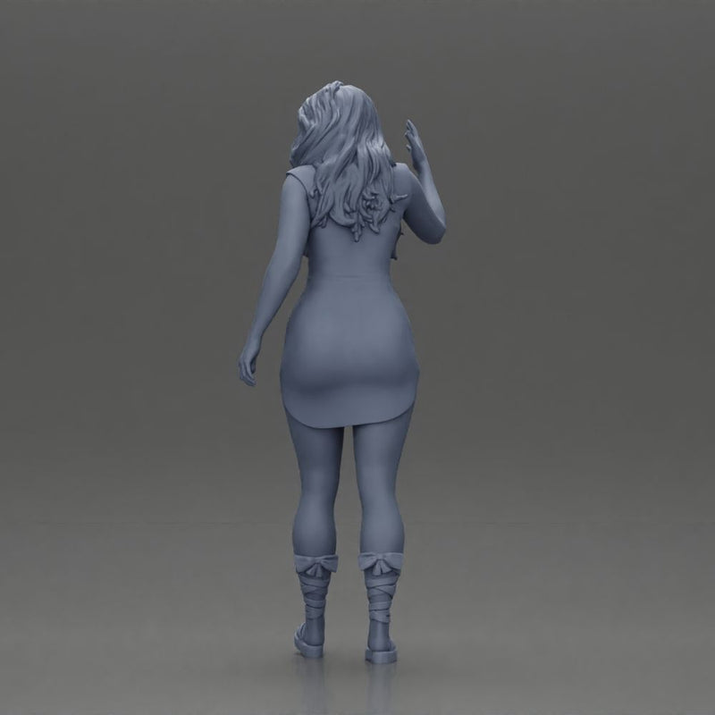 Graceful woman waving with elegance and a warm expression - Only-Games