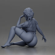 Kneeling woman poses wearing strappy harness lingerie choker garter stockings - Only-Games