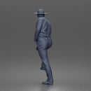 Confident Man Strutting In Long Sleeve Shirt Necktie Trousers Suspenders And Fedora