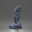 Kneeling Hands On Head Poser in Bodysuit and Hoop Earrings