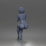 Sitting Woman Clasping Hands Near Chin In Crop Top Bottoms - Only-Games