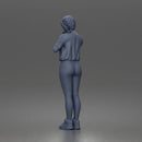 Shy casual woman standing pose in t shirt leggings sneakers - Only-Games