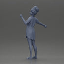 Woman in pink dress dancing joyfully with raised arms sideways - Only-Games