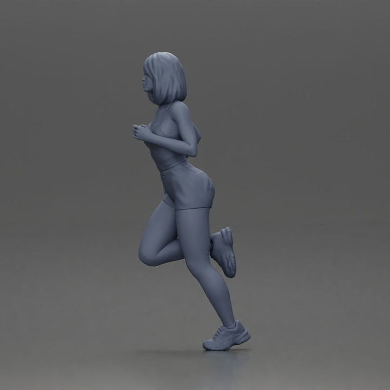 Woman with short hair wearing white top and yellow shorts running - Only-Games