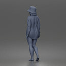 Standing woman In Oversized Button-Shirt With Bucket Hat Barefoot