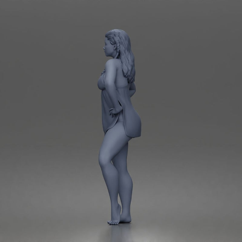Barefoot Woman In Swimwear Cover Posing With Hands On Hips - Only-Games