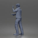Man Standing With Handgun And Peace Sign In T-Shirt Scarf Cargo Pants And Boots