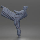 Man Performing Martial Arts High Kick Pose Gi Uniform Belt Barefoot Outfit