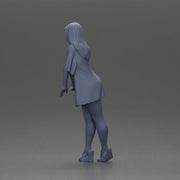 Stylish Woman in Green Dress and White Heels with Pose - Only-Games