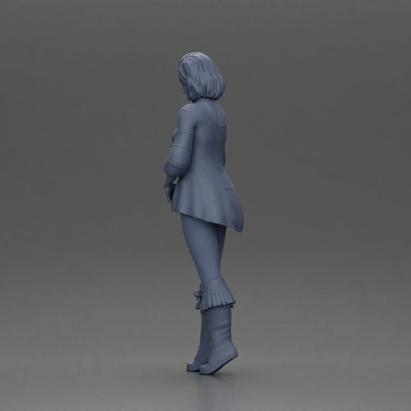 Confident woman in purple top and boots with white leggings - Only-Games