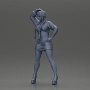 Woman in purple outfit striking a playful pose with braids and heels - Only-Games