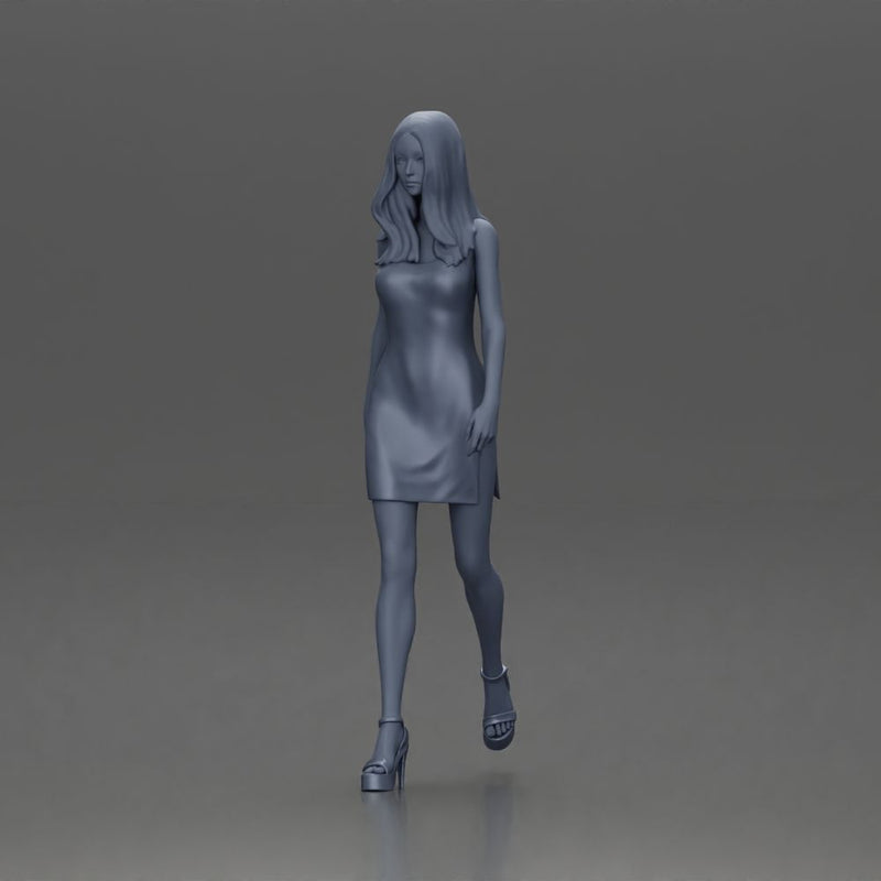Woman in Red Dress and Heels Walking with Confident Stride - Only-Games