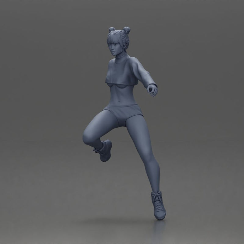 Woman in red crop top and sneakers riding a motorbike - Only-Games