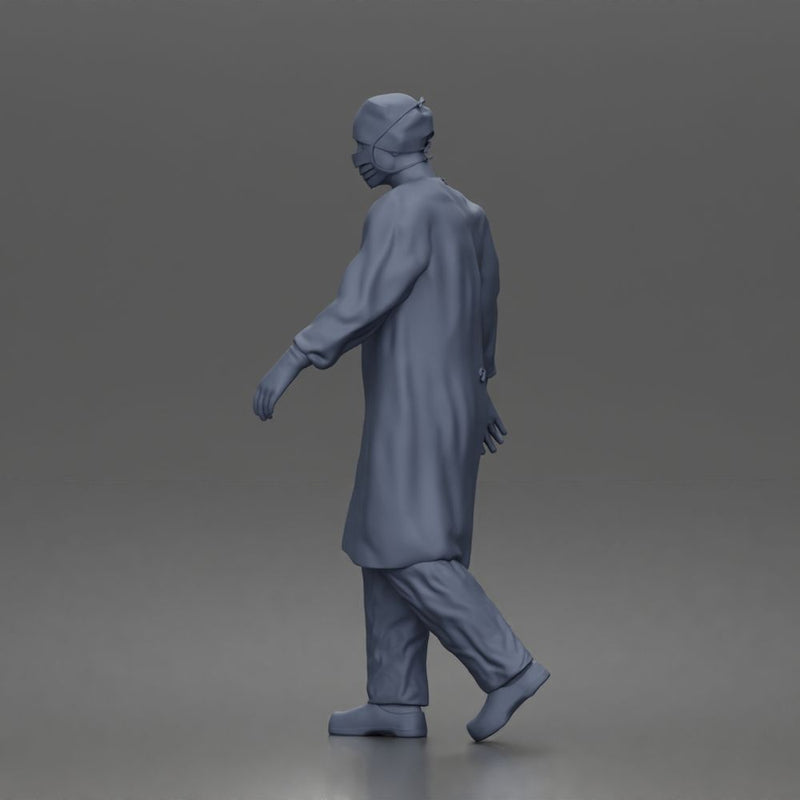 Surgeon walks down corridor wearing surgical gown face mask protective gloves - Only-Games
