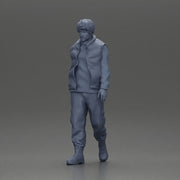 bearded man walking wearing red vest black sweater gray pants black boots - Only-Games