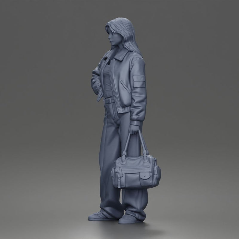 Confident Hand On Hip Poser Holding Bag Jacket Pants Sneakers
