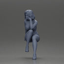 Confident Blonde Woman Sitting Gracefully in Red and Pink - Only-Games